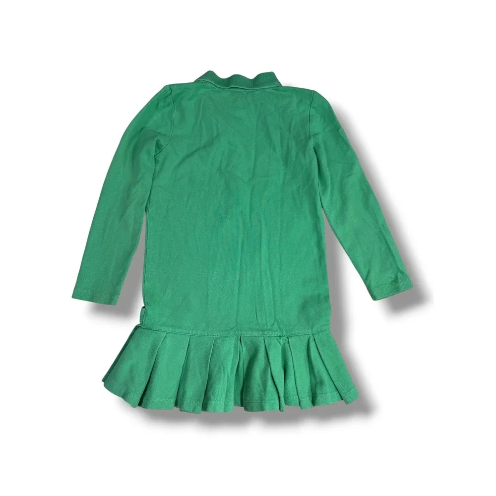Ralph Lauren Girls 5 Green Long Sleeve Polo Dress Pleated Drop Waist Preppy BTS